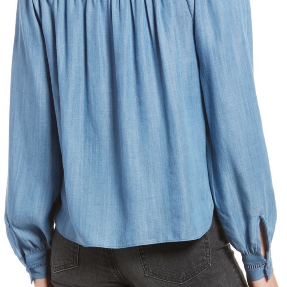 Rebecca minkoff / NWT Jordana chambray Medium wash ruched blouse top XS - Picture 7 of 10